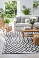 Aztec Grey & White Reversible Outdoor Rug — styled indoor setting