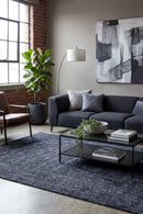 Azure Denim Rug — AI styled visualisation