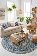 Babylon 207 Blue Round Rug — AI styled visualisation