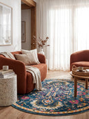 Babylon 209 Navy Round Rug — AI styled visualisation