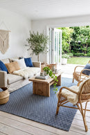 Bekal Indigo Blue Indoor Outdoor Rug — AI styled visualisation