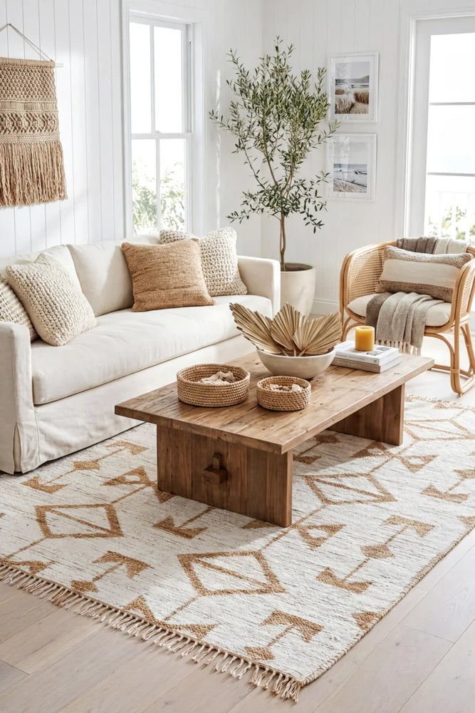 Bodhi Trudy Natural Rug — AI styled visualisation