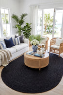 Bondi Black Oval Rug — AI styled visualisation