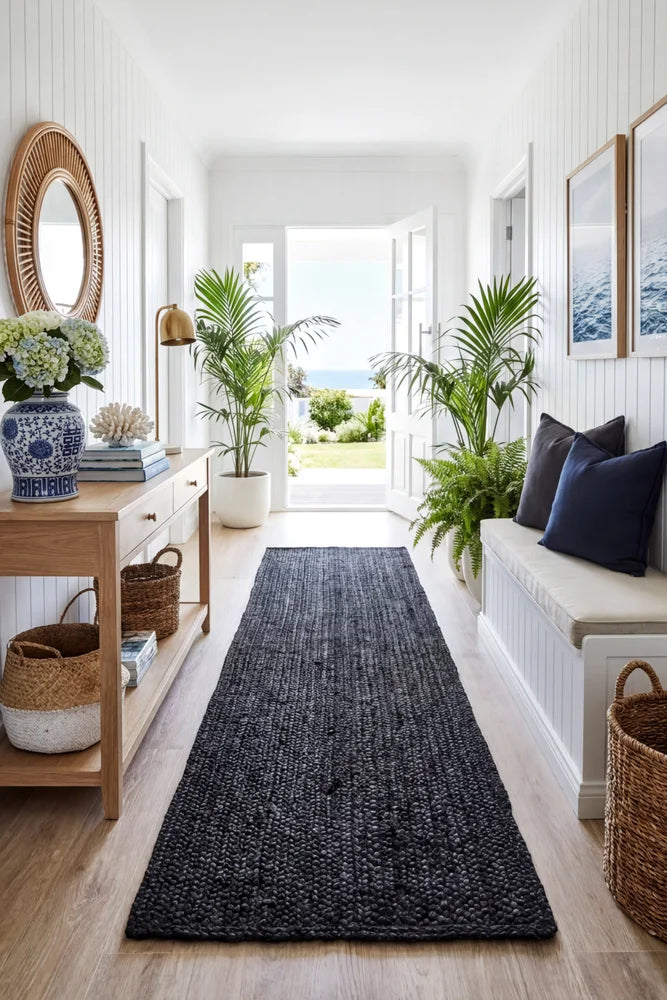 Bondi Black Runner Rug — AI styled visualisation