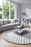 Bubble Silver Round Machine Washable Rug — AI styled visualisation