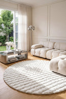 Bubble White Round Machine Washable Rug — AI styled visualisation