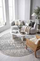 Chrome Addison Silver Round Rug — AI styled visualisation