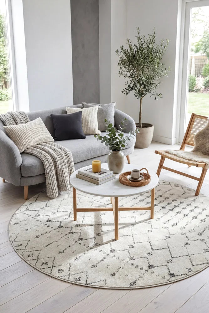 Chrome Elsa Silver Round Rug — AI styled visualisation