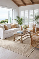 Colorado Lines Beige Outdoor Rug — AI styled visualisation