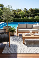 Colorado Diamond Light Grey Outdoor Rug — styled outdoor setting