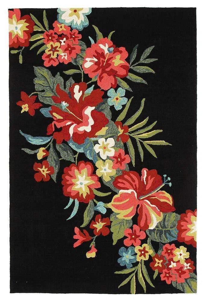 Copocabana-Kelsey Bouquet Black Indoor Outdoor Rug