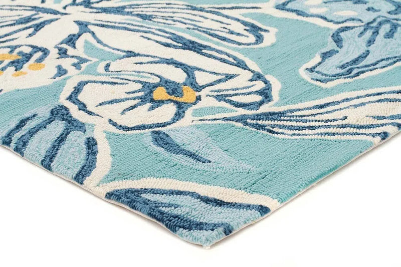 Copocabana-Whimsical Blue Floral Indoor Outdoor Rug