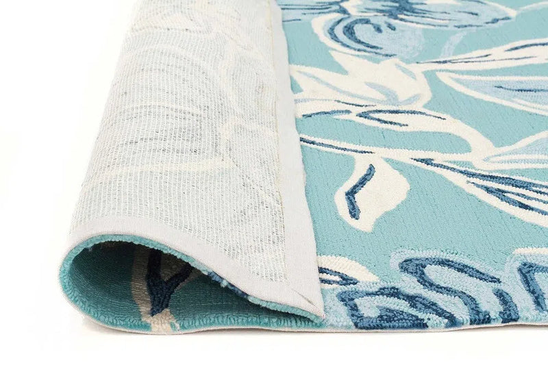 Copocabana-Whimsical Blue Floral Indoor Outdoor Rug