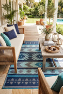 Cusco Blue Reversible Outdoor Rug — AI styled visualisation