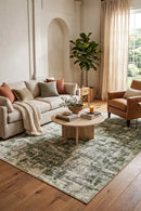 Denau Green Distressed Machine Washable Rug — AI styled visualisation