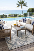 Dibang Aqua Light Green and Cream Indoor Outdoor Rug — AI styled visualisation