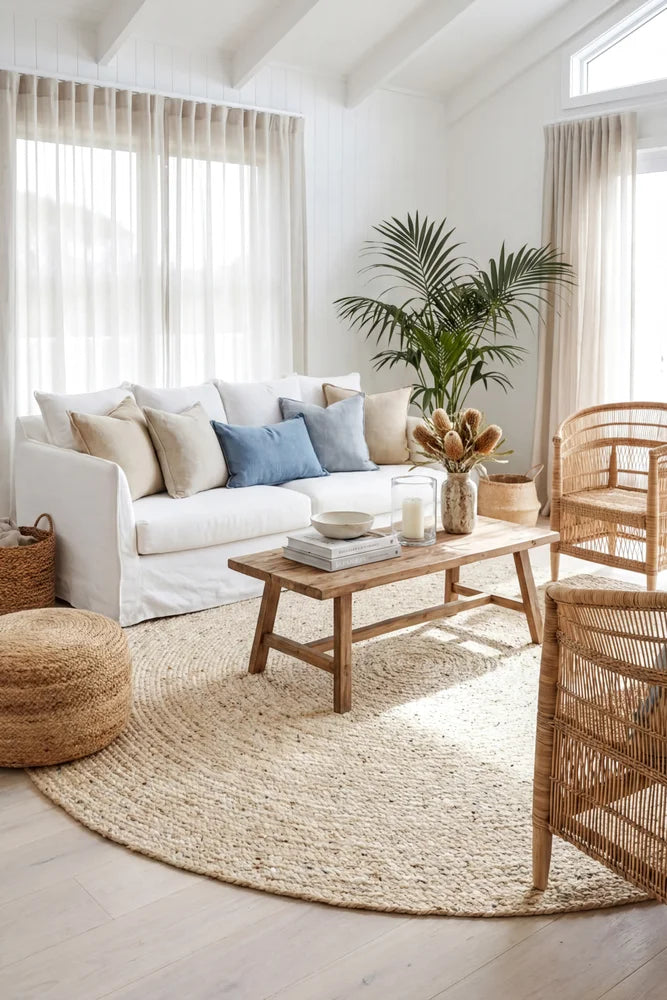 Diva Bleached Natural Rug — AI styled visualisation