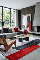 Aria Grey Red Abstract Rug — AI styled visualisation