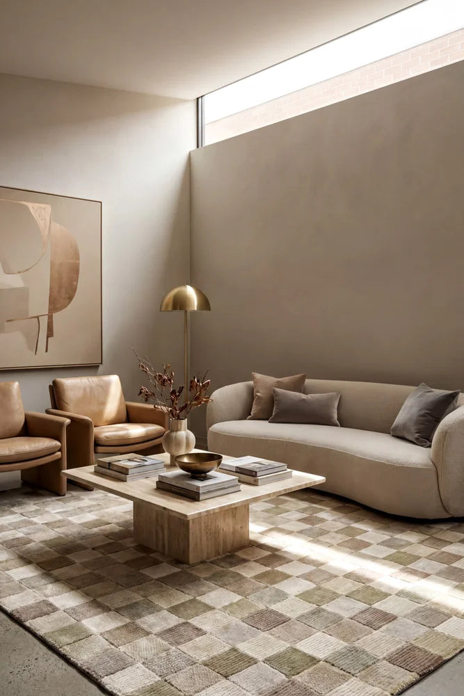 Eclipse 339 Ambrose Chequer Rug — AI styled visualisation
