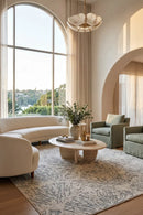 Emma Blomfield Plume Frost Rug — AI styled visualisation