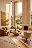 Erika Beige Distressed Rug — AI styled visualisation