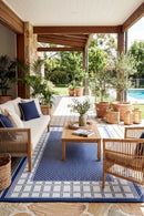 Europa Blue Reversible Outdoor Rug — AI styled visualisation