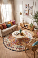 Evoke Carnival White Transitional Round Rug — AI styled visualisation