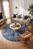 Evoke Contrast Navy Transitional Round Rug — AI styled visualisation