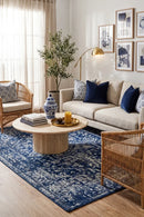 Evoke Contrast Navy Transitional Rug — AI styled visualisation