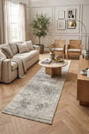 Evoke Dream White Silver Transitional Runner Rug — AI styled visualisation