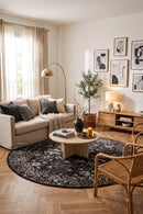 Evoke Estella Charcoal Transitional Round Rug — AI styled visualisation