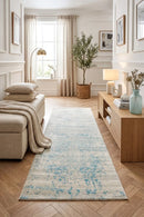Evoke Glacier White Blue Transitional Runner Rug — AI styled visualisation