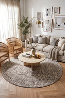Evoke Homage Grey Transitional Round Rug — AI styled visualisation