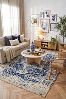 Evoke Horizon White Navy Transitional Rug — AI styled visualisation