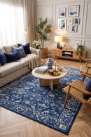 Evoke Oasis Navy Transitional Rug — AI styled visualisation