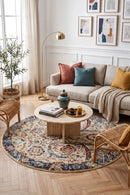 Evoke Peacock Ivory Transitional Round Rug — AI styled visualisation