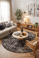 Evoke Scape Charcoal Transitional Round Rug — AI styled visualisation