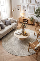 Evoke Shine Silver Transitional Round Rug — AI styled visualisation
