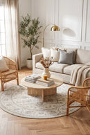 Evoke Winter White Transitional Round Rug — AI styled visualisation