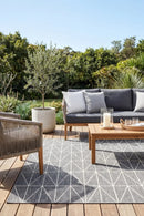 Nevada 694 Indoor Outdoor Grey Rug — styled outdoor setting