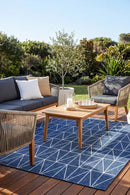 Nevada 694 Indoor Outdoor Blue Rug — styled outdoor setting