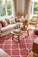 Flat Weave Stitch Pink Rug — AI styled visualisation