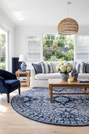 Gwyneth Stunning Transitional Navy Round Rug — AI styled visualisation