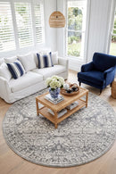 Gwyneth Stunning Transitional Silver Round Rug — AI styled visualisation