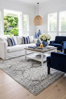 Gwyneth Stunning Transitional Silver Rug — AI styled visualisation