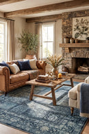 Heritage Paradise Navy Rug — AI styled visualisation