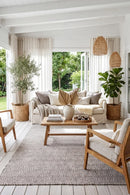 Herringbone Ash Grey Indoor Outdoor Rug — AI styled visualisation
