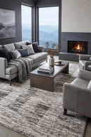 Himali Fin Steel Rug — AI styled visualisation