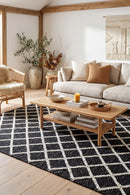 Huxley Black Wool Rug — AI styled visualisation