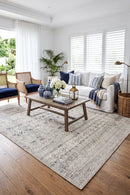 Ikop Light Grey and White Traditional Distressed Rug — AI styled visualisation